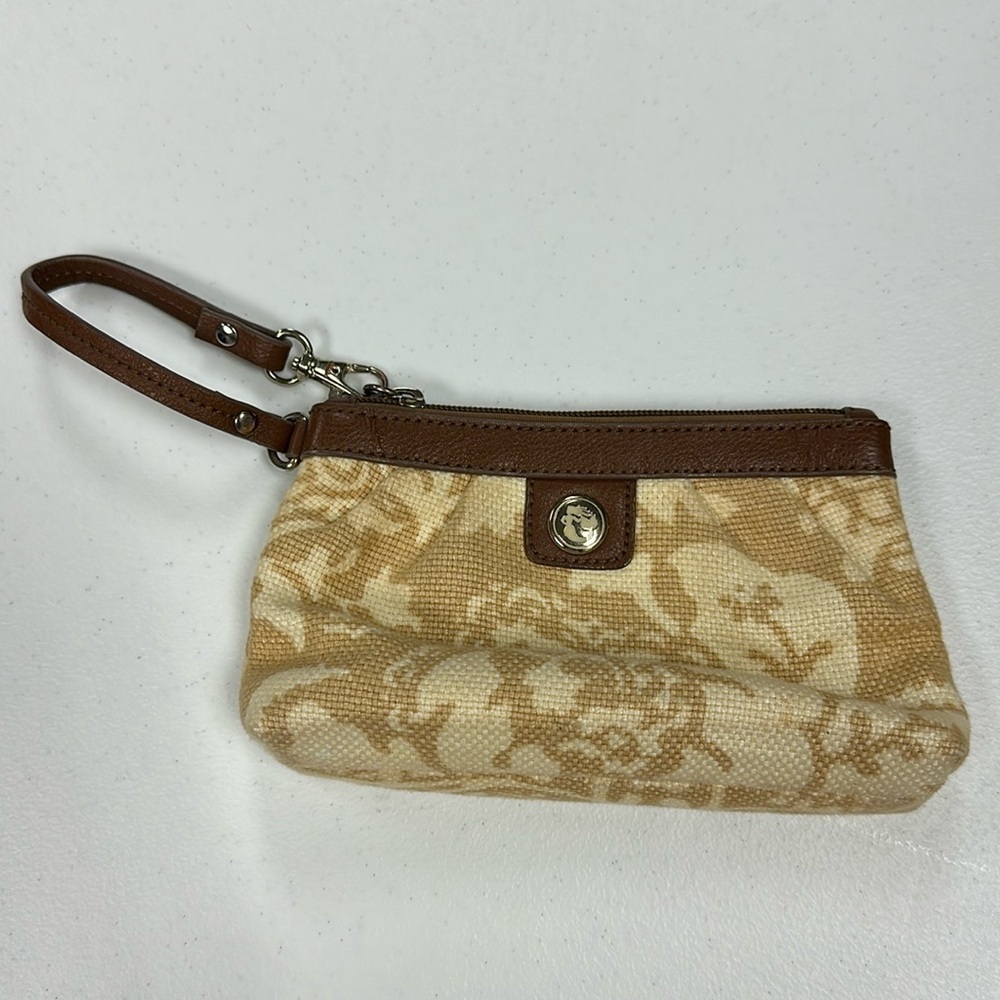 Spartina Floral Pattern Wristlet Clutch Linen Leather Preppy Boho Coastal Travel